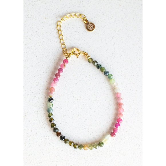 Watermelon Tourmaline Beaded Bracelet Dainty Gemstone Jewelry for Girlfriend - Picture 6 of 8